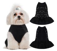 Pull noir pour chien et chat femelle, doux et chaud pour l'automne et l'hiver avec trou pour laisse, joli nœud papillon en strass - Robe chandail pour chiots de petite taille, chihuahua, carlin