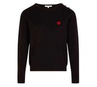 Pull noir uni à coupe droite, col rond et à manches longues et motif coeur M