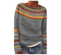 Pull Norvégien Femme en Laine Grande Taille Sweatshirts Sweat sans Capuche Chic Et Elegant Pullover Jacquard Pull Islandais Hiver Chaud Col Rond Cachemire Polaire Torsade Irlandais