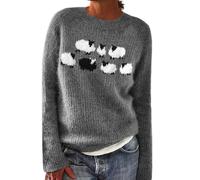 Pull Norvégien Femme Grande Taille Chaud Mohair Jacquard Sans Capuche Oversize Vintage Motif Tricoté