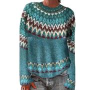 Pull Norvégien Femme Grande Taille, Pull Femme Hiver Norvégien, Chaud Pullover Col Rond pour Femme Mohair, Pull Jacquard sans Capuche, Sweater Oversize Vintage à Motif Tricoté Noel, Pull Irlandais