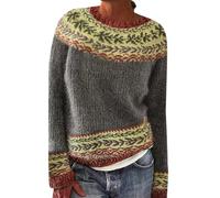 Pull Norvégien Femme Hiver Chaud Chic Et Élégant Pull Over Tricoté Col Rond À Manches Longues Sweater Vintage À Motif Tunique Grande Taille Léger Décontractés Vetement Femme Automne Hiver