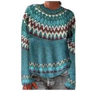 Pull NorvéGien Femme Laine Pull Fin Manche Longue, Knit Sweater Jacquard Col Bateau avec Motif Geometrique Vintage Grande Taille Pas Cher Pullover Tricoté Leger Thermal