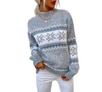 Pull NorvéGien Femmes Hiver Hiver Chaud Chic Pull Islandais Jacquard Pullover Col Rond Femme, Pulls Jacquard Sans Capuche, Sweater Oversize Vintage à Motif Flocon, Haut Doux DéContracté NoëL Top