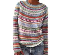 Pull Norvégien Grande Taille Femme, Hiver Chaud Pullover Col Rond Mohair, Jacquard Sans Capuche, Sweater Oversize Vintage à Motif Tricoté, Irlandais