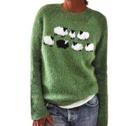 Pull Norvégien Grande Taille Femme, Hiver Chaud Pullover Col Rond Mohair, Jacquard Sans Capuche, Sweater Oversize Vintage à Motif Tricoté, Irlandais