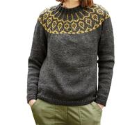 Pull Norvégien pour Femme Hiver Chaud Chic Et Élégant Pull Over Tricoté Col Rond À Manches Longues Sweatshirts Motif Jacquard Hauts Oversize Elástique Basique Vetement Femme Automne Hiver