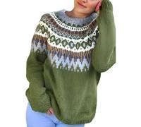 Pull norvégien pour femme, pull tricoté grandes tailles pull d'hiver chaud pull d'hiver col rond confortable sweat-shirt avec imprimé décontracté pull en laine ample à manches longues surdimensionné