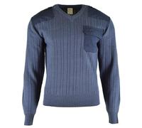 Pull original de l'armée tchèque M97 en laine bleue col en V militaire surplus