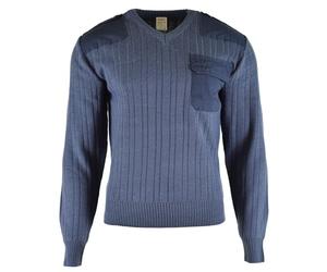 Pull original de l'armée tchèque M97 en laine bleue col en V militaire surplus