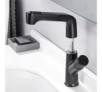 Pull Out Bathroom Sink Mixer Tap, Brass Telescopic Swivel Hot and Cold Water Tap, Brushed(Black)