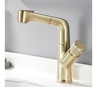 Pull Out Bathroom Sink Mixer Tap, Brass Telescopic Swivel Hot and Cold Water Tap, Brushed(Brushed Gold)