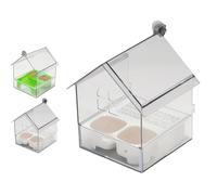 Pull-Out External Parrot Feeder, 2025 New Multi-Function Hanging Mess-Free Bird Feeder,Transparent Bird Bath Tub, Easy to Refill and Cleanfor Garden Pole Mounting and Backyard Use Outside (White)