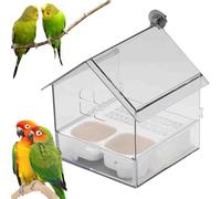 Pull Out External Parrot Feeder,Bird Feeder House,No-Spill Transparent Parakeet Seed and Water Dispenser,No-Mess Parakeet Feeders for Indoor Outdoor Use (White)