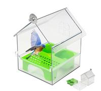 Pull-Out External Parrot Feeder, Decorative Bird Feeder, External Acrylic Transparent Parrot Feeder for Small and Medium Canary Cockatoo Cockatiel Finch (Green Set)