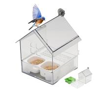 Pull-Out External Parrot Feeder, Decorative Bird Feeder, External Acrylic Transparent Parrot Feeder for Small and Medium Canary Cockatoo Cockatiel Finch (White Set)