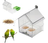 Pull-Out External Parrot Feeder, Decorative Transparent Bird Bath Tub, Hanging Mess-Free Transparent Bird Feeder, Easy to Fill, Clean, for Finch and Hummingbird, Patio (White)