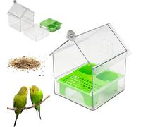 Pull-Out External Parrot Feeder, Decorative Transparent Bird Bath Tub, Hanging Mess-Free Transparent Bird Feeder, Easy to Fill, Clean, for Finch and Hummingbird, Patio (Green)