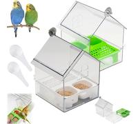 Pull-Out External Parrot Feeder, Finch Hummingbird Bath, Bird Transparent Bath Tub Water Food Dish, Hanging Wild Bird Seed with Squirrel Proof Tray, for Balcony Garden Fence (Mix)