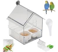 Pull-Out External Parrot Feeder, Finch Hummingbird Bath, Bird Transparent Bath Tub Water Food Dish, Hanging Wild Bird Seed with Squirrel Proof Tray, for Balcony Garden Fence (White)