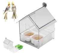 Pull-Out External Parrot Feeder, Hanging Mess-Free Bird Feeder, Squirrel-Proof, Bird Feeder House, Decorative Transparent Bird Bath Tub Easy to Fill, Clean, for Finch and Hummingbird, Patio (White)