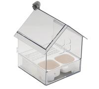 Pull-Out External Parrot Feeder, Hanging Wild Bird Seed, with Squirrel Proof Metal Tray, Transparent Bird Bath Tub, for Balcony Garden Fence (#1)