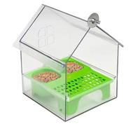 Pull-Out External Parrot Feeder, Hanging Wild Bird Seed, with Squirrel Proof Metal Tray, Transparent Bird Bath Tub, for Balcony Garden Fence (#2)