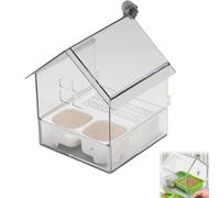 Pull-Out External Parrot Feeder, Hanging Wild Bird Seed with Squirrel Proof Tray, Decorative Transparent Bird Bath Tub Easy to Fill, Clean, for Finch and Hummingbird, Patio (White)