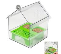 Pull-Out External Parrot Feeder, Hanging Wild Bird Seed with Squirrel Proof Tray, Decorative Transparent Bird Bath Tub Easy to Fill, Clean, for Finch and Hummingbird, Patio (Green)