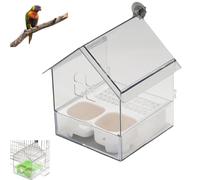 Pull-Out External Parrot Feeder, No Mess Pet Bird Feeders for Cage, Transparent Bird Cage Feeders with Two Food Troughs, Long-Lasting Outdoor Use for Finch and Hummingbird (White)