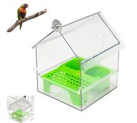 Pull-Out External Parrot Feeder, No Mess Pet Bird Feeders for Cage, Transparent Bird Cage Feeders with Two Food Troughs, Long-Lasting Outdoor Use for Finch and Hummingbird (Green)