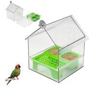 Pull-Out External Parrot Feeder, No-Spill Transparent Parakeet Seed and Water Dispenser, Multi-Function Hanging Mess-Free Bird Feeder for Finch and Hummingbird, Patio (Green)