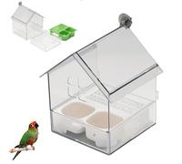 Pull-Out External Parrot Feeder, No-Spill Transparent Parakeet Seed and Water Dispenser, Multi-Function Hanging Mess-Free Bird Feeder for Finch and Hummingbird, Patio (White)