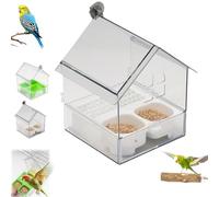 Pull Out External Parrot Feeder, Transparent Acrylic Food Container Cage, Decorative Transparent Bird Bath Tub Easy to Fill, Clean, for Finch (White)