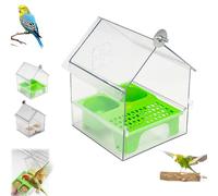 Pull Out External Parrot Feeder, Transparent Acrylic Food Container Cage, Decorative Transparent Bird Bath Tub Easy to Fill, Clean, for Finch (Green)