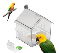 Pull-Out External Parrot Feeder, Transparent Acrylic Mess-Free Hanging Bird Feeder, Easy to Fill with Two Food Troughs for Bird Lovers (White)