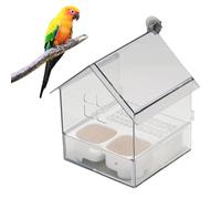 Pull-Out External Parrot Feeder, Transparent Bird Cage Feeders with Two Food Troughs, Hanging No Mess Bird Feeder for Cage, Long-Lasting Outdoor Use, for Finch and Hummingbird, Patio (White)