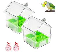 Pull-Out External Parrot Feeder, Transparent Bird Feeder House with Pull-Out Tray, Large Capacity Bird Bath Tub, Easy to Fill and Clean, Outdoor Hanging Feeder for Balcony Garden Fence(2pcs Green)