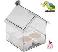 Pull-Out External Parrot Feeder, Transparent Bird Feeder House with Pull-Out Tray, Large Capacity Bird Bath Tub, Easy to Fill and Clean, Outdoor Hanging Feeder for Balcony Garden Fence(1pc White)