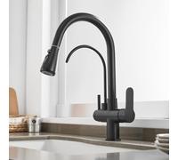 Pull Out Kitchen Faucet 3 Way Brass Swivel Hot and Cold Water Single Hole 2 Handles Kitchen Sink Faucet 3 Way-Black