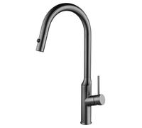 Pull Out Kitchen Faucet 304 Stainless Steel Sink with Down Dual Mode Sprayer, 360° Rotation Cold and Hot Mixer Tap Deck Mounted Single Handle,Black (White)