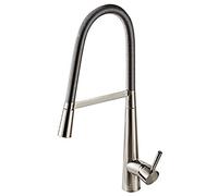 Pull Out Kitchen Faucets Commercial Solid Brass Single Handle Spring Kitchen Sink Single Hole Hot and Cold Water Kitchen Mixer Tap, Brushed Nickel