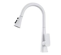 Pull-Out Kitchen Mixer Tap, Swivel, Telescopic, Brass, Shower, Hot and Cold Water, White
