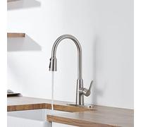 Pull Out Sprayer Brushed Nickle,Stainless Steel High Arc Sink Faucet, 3 Way Setting Single Handle Kitchen Faucets with Deck Plate