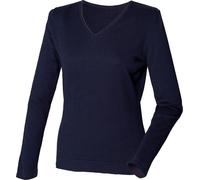 Pull-over en maille fine avec col en V pour femme Henbury RW660 (XS) (Bleu marine)