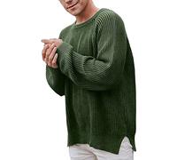 Pull Over Homme Tricoté À Col Rond Et Manches Longues, Sweater en Maille Fine Thermique Pullover Vintage Sweat Pulls Confortable T-Shirt Couleur Unie Sport Pull-Over Chandails Top Automne Et Hiver