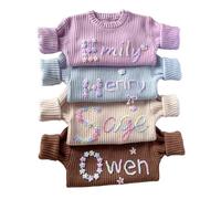 Pull-Over personnalisé pour bébé - Pull-Over en Tricot avec nom et Monogramme brodés à la Main, Cadeau Unique pour Nouveau-né, bébé garçon et Fille