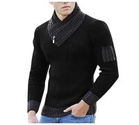 Pull-Over Regular Fit Homme - Homme à Manches Longues en Molleton Pull en Maille Fine col roulé Col de Pull-Over à Deux Boutons Hommes Pull Chaud Automne Hiver Chic et Tendance Tricot