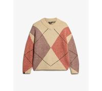 Pull oversize à col V et motif losanges femme Superdry Blanc XS