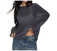 Pull Oversize Femme Crochet Tricot Transparent Sexy Pull Chic et Elegant col Rond en Tulle Pullover tricoté Leger Doux et Confortable Tee Shirt Thermique Manches Longues Basic Haut